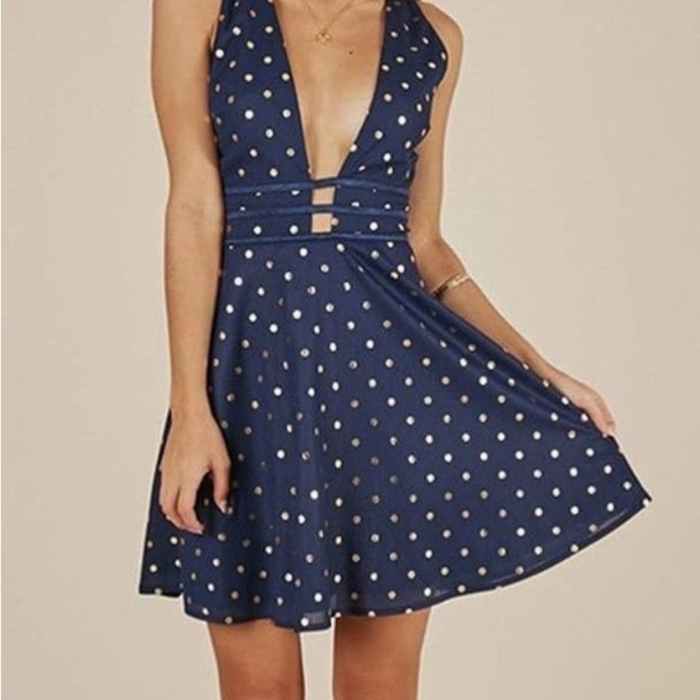 Navy Polka Dot Dress - Showpo - Picture 3 of 7
